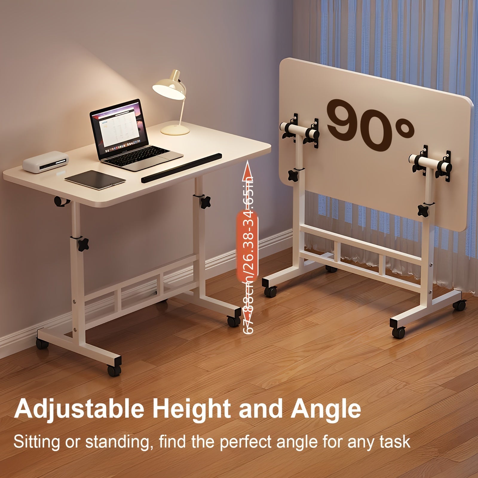 Ergonomic Standing Desk Adjustable Height, Mobile Computer Desk with Universal Wheel, Stable And Comfortable, Sturdy And Durable, Easy to Assemble, Spacious Study Table, Suitable for Home Office, Sofa